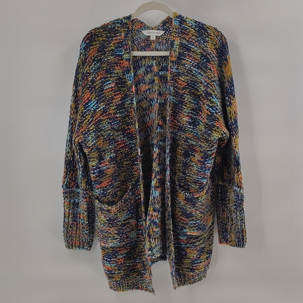 DAVI AND DANI Cardigan Fuzzy Sweater Oversized Small Multicolor Front Pockets